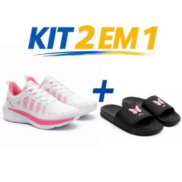 Imagem de Tênis Esportivo Masculino e Feminino mais Chinelo Slide Unissex Confor