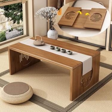 Imagem de YHGSYXL Mesa de centro dobrável japonesa de madeira maciça, mesa dobrável japonesa, pequena mesa de meditação para sentar no chão, sem montagem, sala de chá, sala de jantar, design compacto de fácil
