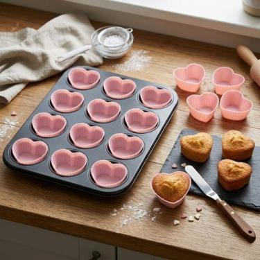 Imagem de Forma Cupcake Antiaderente 12 Forminhas Silicone Kit Assadeira Teflon 