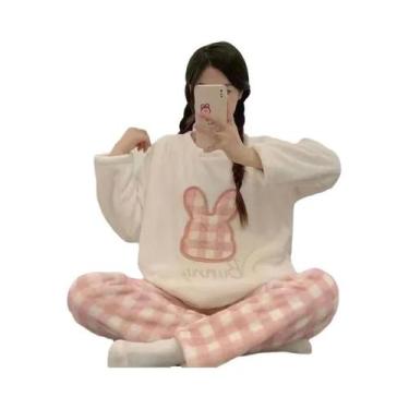 Imagem de Pijamas Femininos De Tamanho Grande Em Flanela Grossa E Quente Com Lis