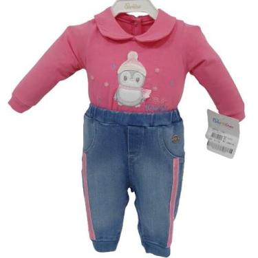 Imagem de Macacão Malha Bordado Luxo Bebê Menina Jeans Paraiso 12983, Pink, M ( 