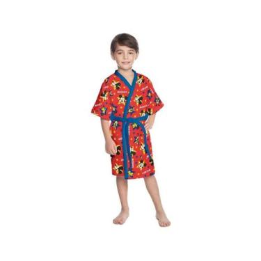 Imagem de Roupao Lepper Infantil Aveludado Quimono Mickey Vermelho, M, Vermelho
