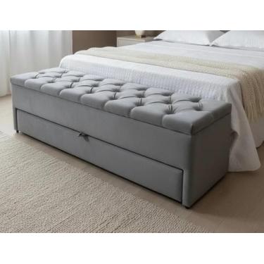 Imagem de Puf Baú Com Gaveta de Casal 140x50x45cm Na Cor Cinza - Perfeito Para o
