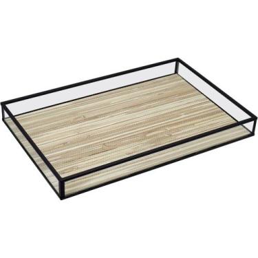 Imagem de Bandeja Home&Co 3x20x30cm Vidro Bege Enfeite Decoração para Sala Mesa 