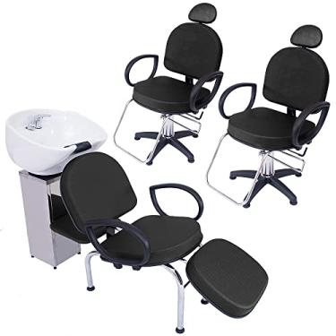 Imagem de Kit 2 Poltronas Cadeira Recl e Lavatório Salão Beleza Roma
