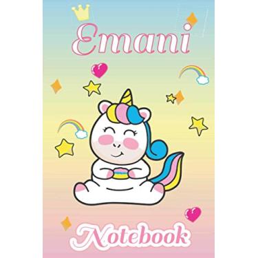 Imagem de Emani: Unicorn Notebook For Girls Personal Custom Name Diary Planner Perpetual Calander Journal 6x9 120 Blank Lined Pages: for Girl Women Kids Sister, ... Christmas, Graduation , Mother's Day, Easter