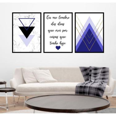 Imagem de Kit 3 Quadros Decorativos Geométrico Eu Me Lembro Azul
