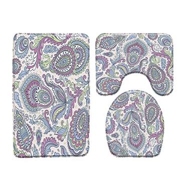 Imagem de Tapete de banho estilo étnico tibetano conjunto de 3 peças tapete de porta tapetes de banheiro tapete antiderrapante tampa de assento de vaso sanitário produtos de banheiro, 1798l, conjunto de 3 peças, 400mmx600mm