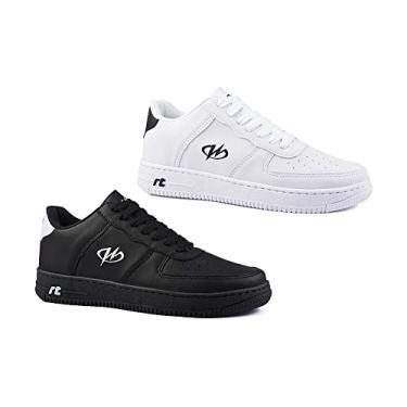 Imagem de Kit 2 Pares Tênis Estilo Retrô Sneaker Runway Masculino Tamanho:39;Cor:Preto e Branco Preto