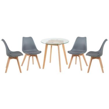 Imagem de Mesa Redonda 70cm + 4 Cadeiras Cinza Escuro Cinza-Escuro