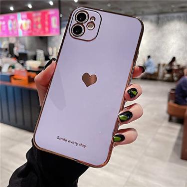 Imagem de Capa de telefone de proteção de câmera de coração de amor galvanizado para iphone 13 12 11 pro max mini xr xs max x 7 8 plus capa pára-choques de chapeamento, roxo, para iphone12 pro max