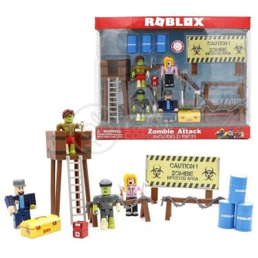 Imagem de Cartela 4 Boneco 7Cm Roblox Toys Zombie + Cenario Apocalipse