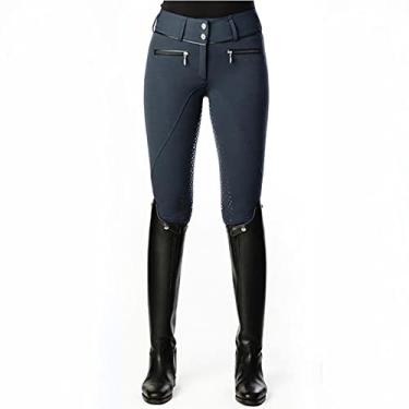 Imagem de Calças elásticas de equitação femininas retalhos respiráveis calças equestres calças para acampamento corrida escalada, preto, 3GG (cintura: 91cm)