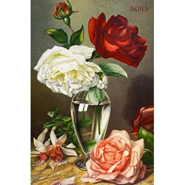 Imagem de Notes: Bouqet of Rose Blank Journal | Pretty Red White Pink Blossoms Arrangement Notebook | Vintage Retro Style Art