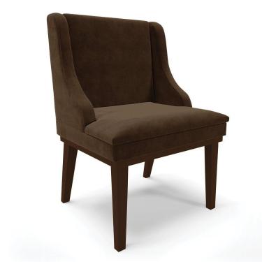 Imagem de Cadeira De Jantar Liz Suede Base Fixa Madeira Tabaco Marrom