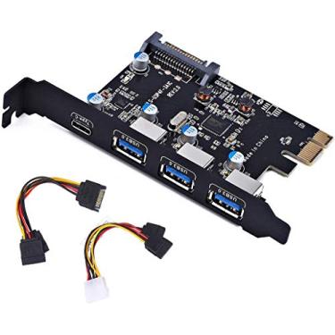 Imagem de Placa de expansão PCI Express (PCIe) para USB 3.0 tipo C + Tipo A, cartões complementares PCI-E para USB com 4 portas USB 15 pinos SATA conector de alimentação para PC desktop