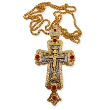 Imagem de Pingente de cruz peitoral vermelho cristalizado crucifixo cristão sacerdote bispo clérigo colar corrente 58,4 cm em caixa de presente, 23", Strass, Strass