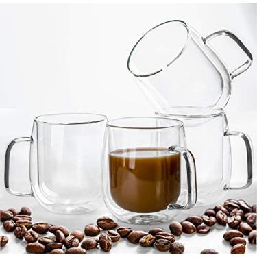 Imagem de Hovico Canecas de café isoladas, canecas de café de vidro conjunto de 4, caneca de café transparente 340 g, xícaras de café de vidro de parede dupla para latte, cappuccino, americano, chá e bebidas