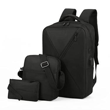 Imagem de Mochila para laptop de negócios 3 peças masculina feminina casual 15,6 polegadas mochila para computador bolsa de viagem de grande capacidade com porta de carregamento USB, preta, 42 x 21 cm