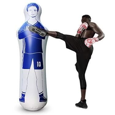 Imagem de Treinamento de futebol goleiro saco de pancada inflável de boxe humano copo de coluna sacos de areia treinamento fitness adulto ao ar livre manequins de chute livre, azul, 1,6 m