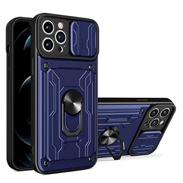 Imagem de Estojo para iPhone 13 12 11 Pro Max para iPhone XR XS Max com slot para cartão Suporte para proteção de câmera Capa de telefone, azul marinho, para iPhone12 Pro Max
