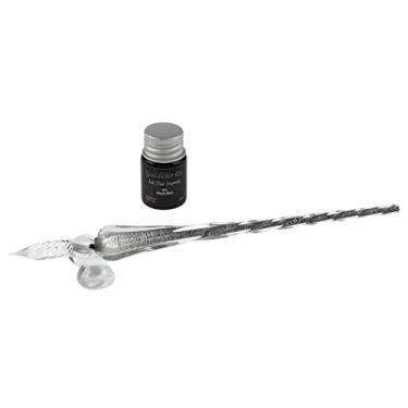 Imagem de Goldenritt Caneta de cristal soprada à mão para escrever, desenhar, assinaturas, letras à mão e arte, inclui descanso de caneta e tinta preta - conjunto de caixa de presente - grafite
