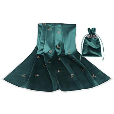Imagem de angwang Toalha de mesa de tarô, toalha de mesa com bolsa para cartões Constelação bordada adivinhação Astrologia veludo altar Tarot pano verde