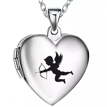 Imagem de CNBPIC Aço Inoxidável Coração Anjo Quadro Pingente Colar Joias