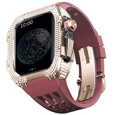 Imagem de TONECY Pulseira de borracha bisel de titânio para Apple Watch 7/6/5/4/SE Apple Mod Watch acessório de substituição titânio luxo capa compatível com série IWatch 44mm com ferramenta