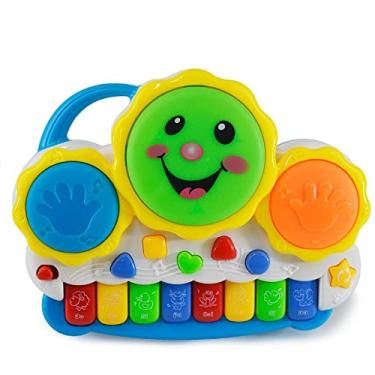 Imagem de Brinquedo Piano Pianinho Musical Baby Infantil Som Bichos Tambor Sol Com Luzes