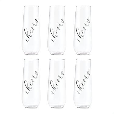Imagem de TOSSWARE POP 255 g Flauta Classic Cheers Series – preto, conjunto de 6, qualidade premium, reciclável, inquebrável e transparente copos de champanhe