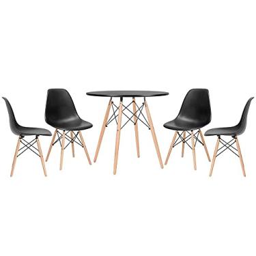 Imagem de Loft7, Mesa redonda Eames 80 cm preto + 4 cadeiras Eiffel Dsw