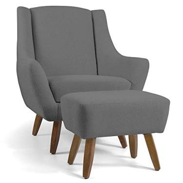 Imagem de Poltrona Decorativa Fixa com Puff Pés de Madeira Juliet D02 Linho Cinza C-416 - Lyam Decor