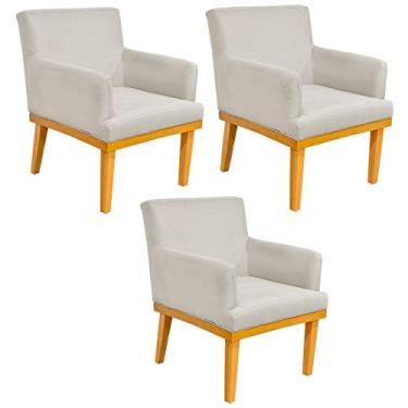 Imagem de Kit 03 Poltronas Decorativa Para Sala de Estar Base Mel Beatriz W01 Suede Bege - Lyam Decor