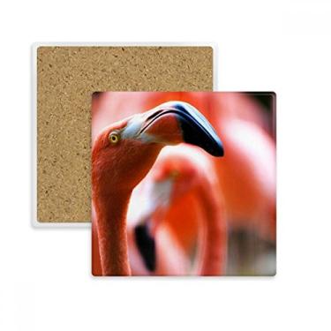 Imagem de Porta-copos quadrado de animal selvagem flamingo, organismo terrestre, pedra absorvente para bebidas, presente de 2 peças