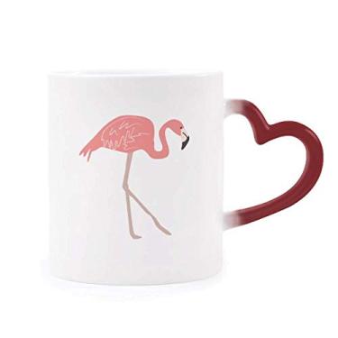 Imagem de Caneca de grés com estampa de flamingo rosa sensível ao calor vermelha que muda de cor