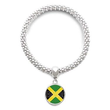 Imagem de DIYthinker Pulseira de prata com pingente redondo da bandeira do país Jamaica