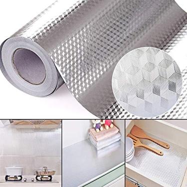 Imagem de Adesivo de papel de parede Studyset para cozinha, forro de prateleira, 2/3/5 m, autoadesivo, de alumínio, à prova d'água, resistente a altas temperaturas, para cozinha, fogão, armário, gaveta