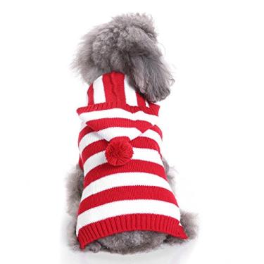 Imagem de S-Lifeel Suéter de cachorro listrado vermelho e branco para Halloween Natal Roupas de animais de estimação macias e confortáveis roupas para cãesS-Lifeeling Dog - Back Length 14"