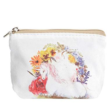 Imagem de Bolsa carteira para moedas bonita e moderna para mulheres e meninas com porta-chaves, Unicorn White Horse, Small