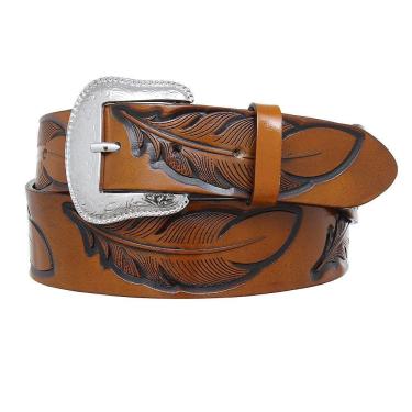 Imagem de Cinto em Couro Marrom Bordado Penas Cow Way 26953