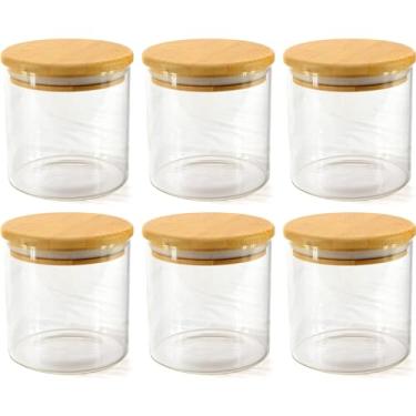 Imagem de Kit 6 Potes Herméticos Redondos de Vidro com Tampa de Bambu 500ML