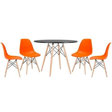 Imagem de Loft7, KIT - Mesa Eames 100 cm preto + 4 cadeiras Eames DSW laranja