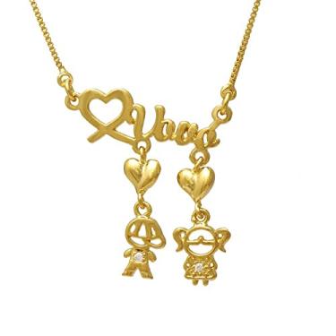 Imagem de Colar Vovó de Casal de Netos Menino e Menina Folheado em Ouro 18K Softjoias