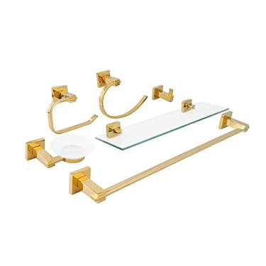 Imagem de Pingoo.Casa, Acessórios Para Banheiro, Quadrado, Aço Inox 304, Cromado, 6 Peças, São Francisco, Dourado