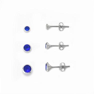 Imagem de Kit Trio De Brincos Ponto De Luz Prata 925 Azul