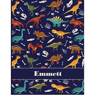 Imagem de Emmett: Personalized Name Composition Notebook For Boys, Dinosaur Journal Lined , Wide Ruled Comp Book Kids Grades K-2,Preschool, Kindergarten (8.5'' x 11'') 110 Pages