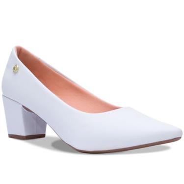 Imagem de Sapato Scarpin Feminino Salto Baixo Bloco Bico Fino R2.12 (Branco, BR, Adulto, Numérico, M, 39)