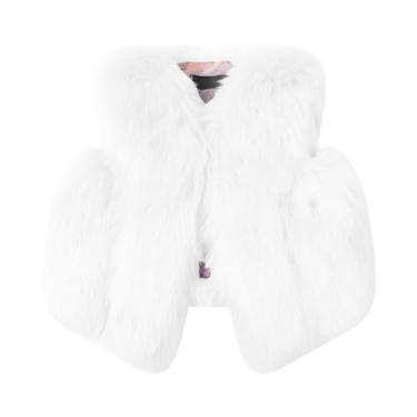 Imagem de Mercatoo Roupas quentes de inverno para bebês meninas colete de lã sintética casacos sólidos grossos quentes sem mangas (branco, 6-7 anos)