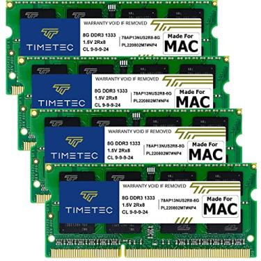 Imagem de Timetec Kit de 32 GB (4 x 8 GB) compatível com Apple DDR3 1333MHz PC3-10600 CL9 para iMac (metade de 2010 27 polegadas, meados de 2011 21,5/27 polegadas) Módulo de memória SODIMM MAC RAM Upgrade para